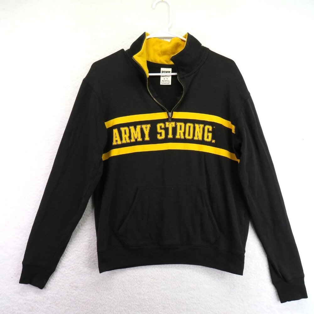 Army Strong Shirt Pullover Womens XS Black Yellow Quarter Zip Military‎ PINK